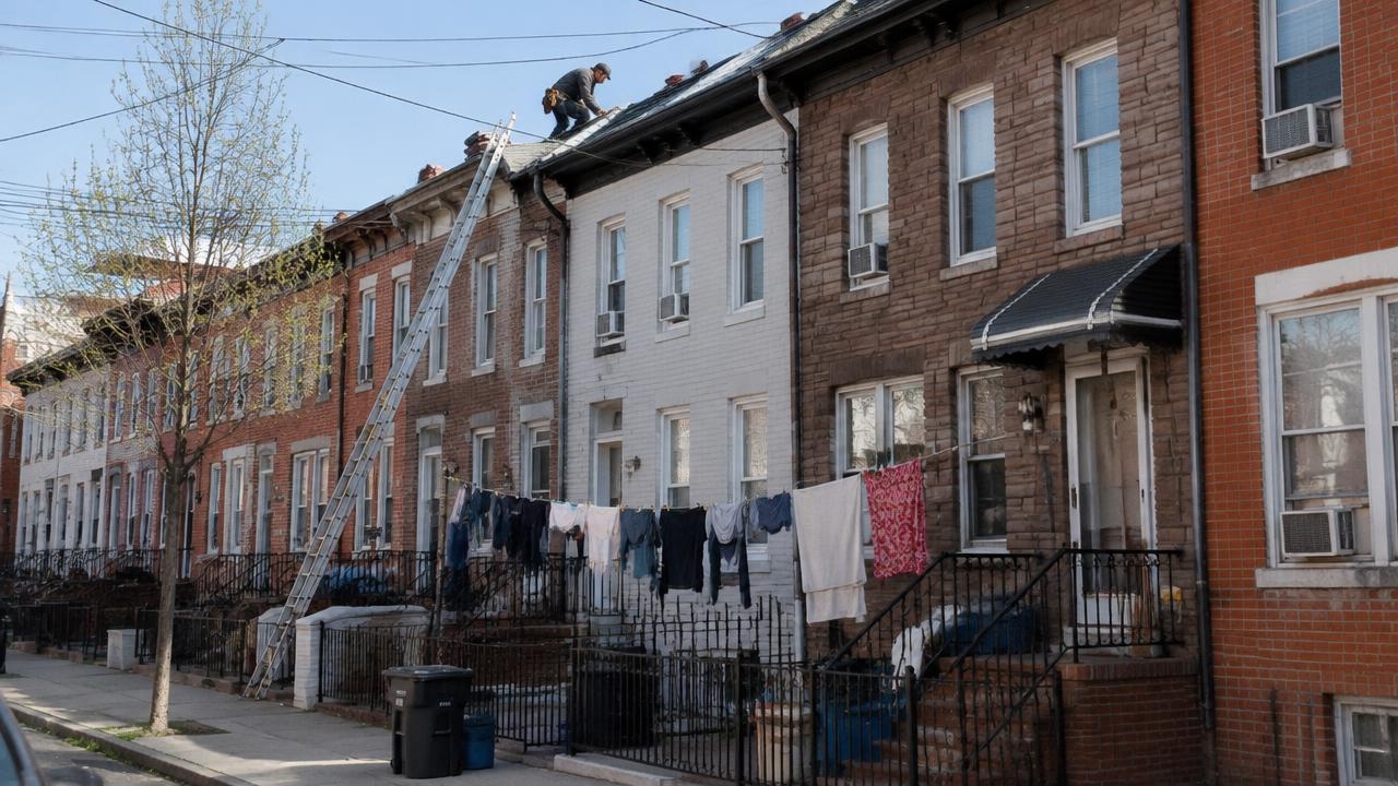 roof repair services on a Jersey City row home