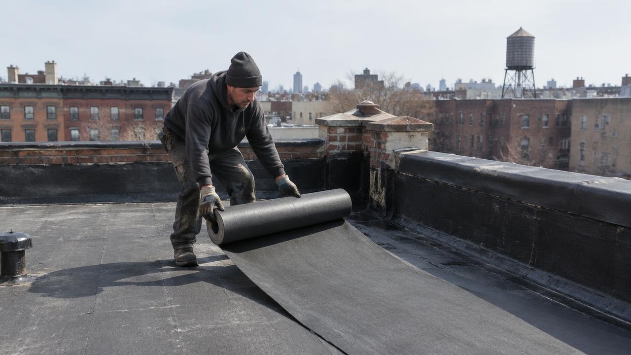 torch Down Flat Roof Repair on a Jersey City Brownstone