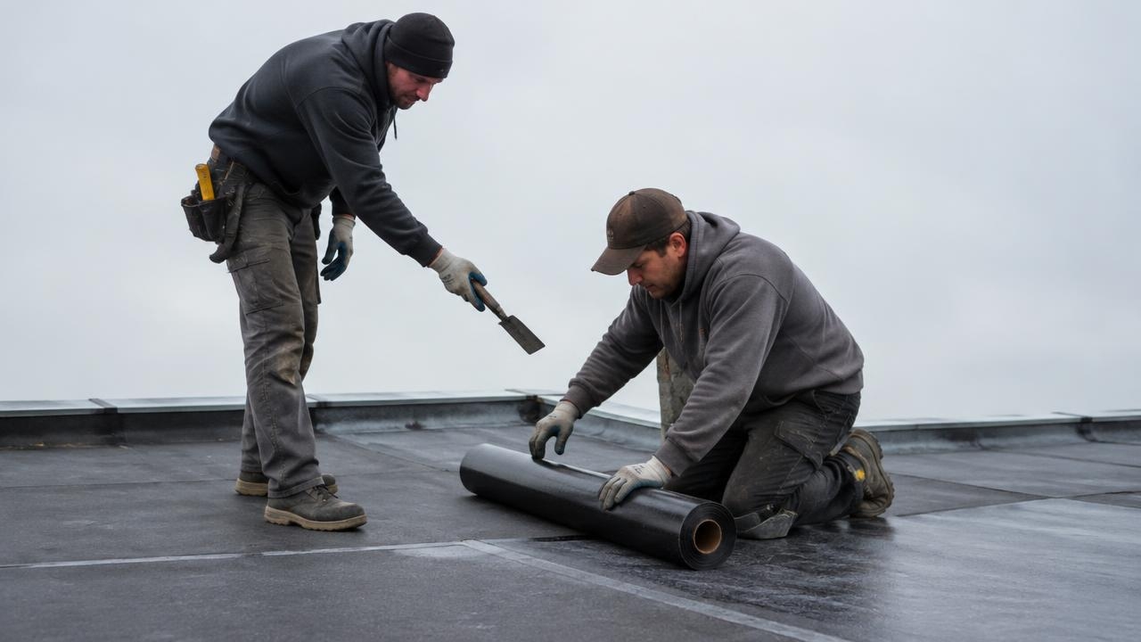 roof fixing crew on a Jersey City rooftop