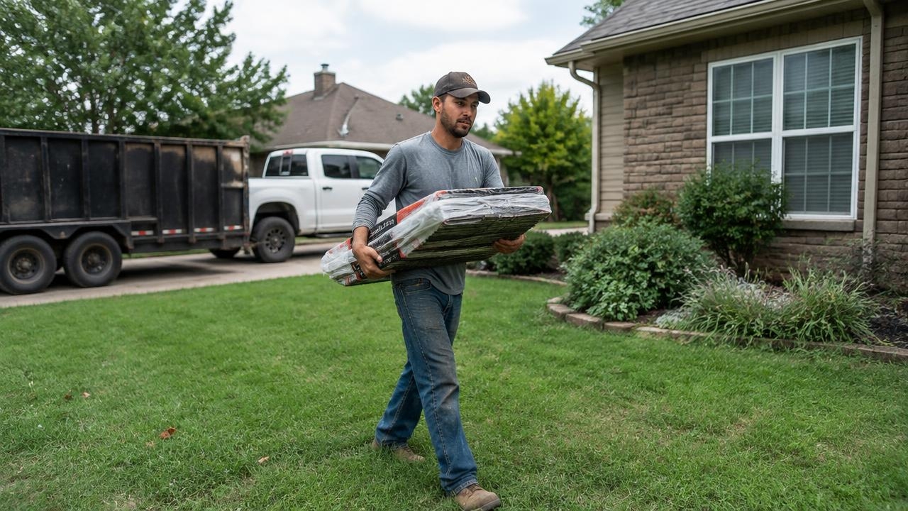 roof Repair Company Crew Carrying Shingles in Jersey City