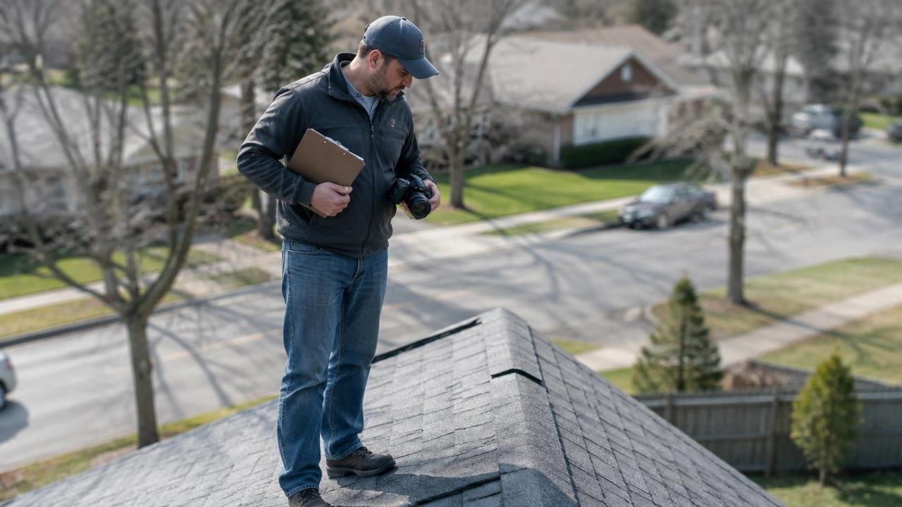 roofer inspecting repairs in Jersey City